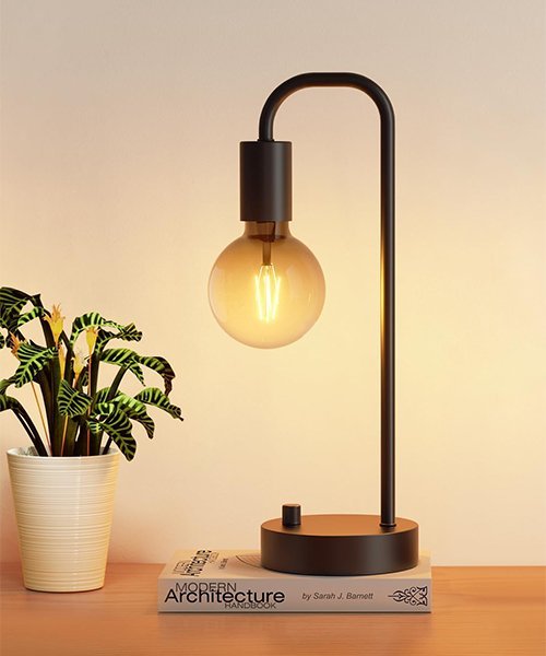 A table lamp with a warm bulb