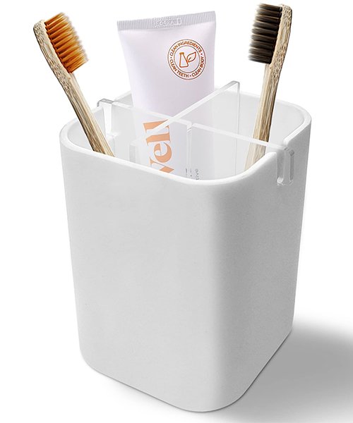 A toothbrush holder (easy-clean, non-gunky design)