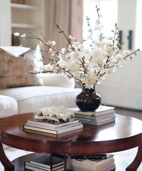 A wood or stone-look tray for the coffee table